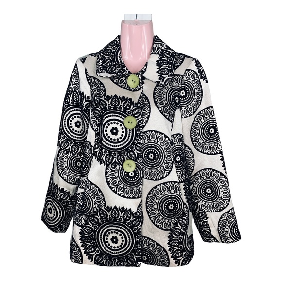 3 Sisters Black White Lime Green Pea Coat Jacket - Picture 3 of 9